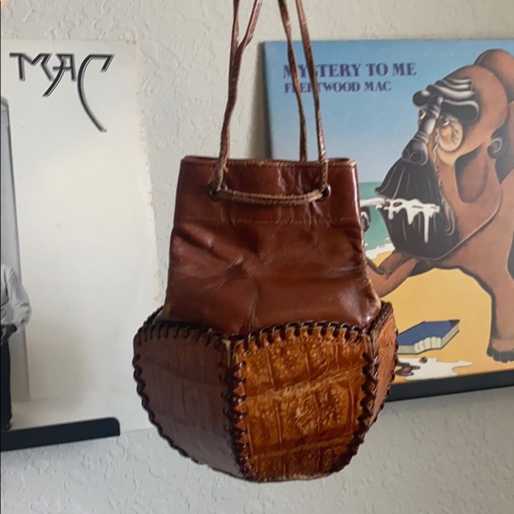 Vintage 1920s Leather Croc Bucket Mini Purse - Picture 2 of 3